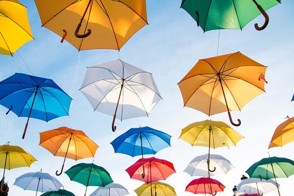 colourful umbrellas in the sky